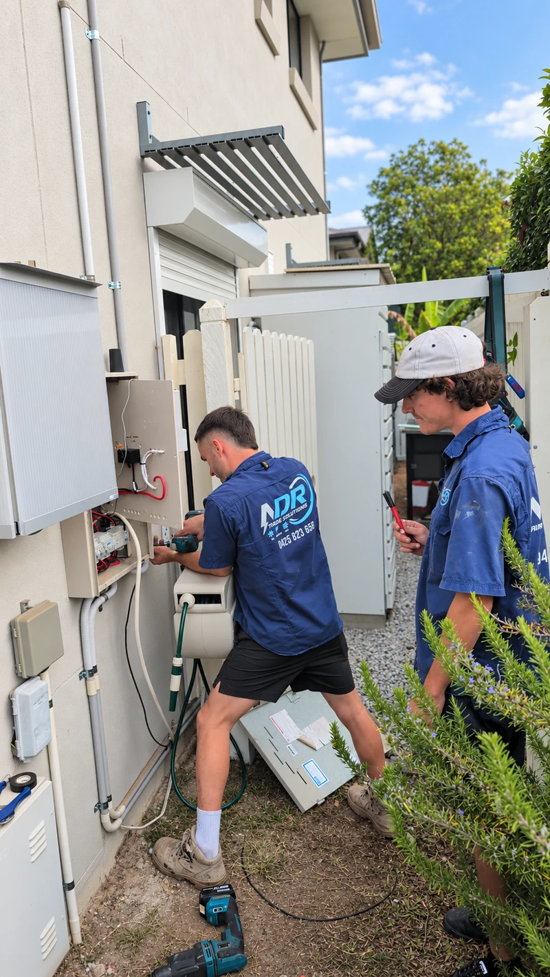 NDR team installing solar battery and inverter equipment
